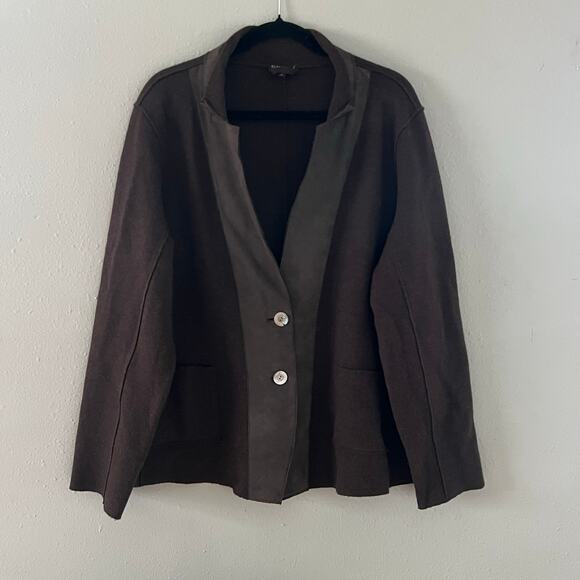 Eileen Fisher Jackets & Blazers - Eileen Fisher Women’s 2X Merino Wool & Lamb Leather Blazer Jacket Brown Boho